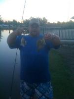 Blue gill from River Walk - Typical in my right hand, Nice fattie in my left